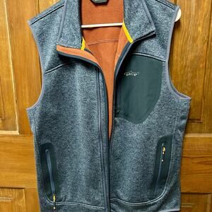 Orvis Mens Trout Bum Vest Blue Gray Zip Up with Fleece Lining SIZE MED LIKE NEW